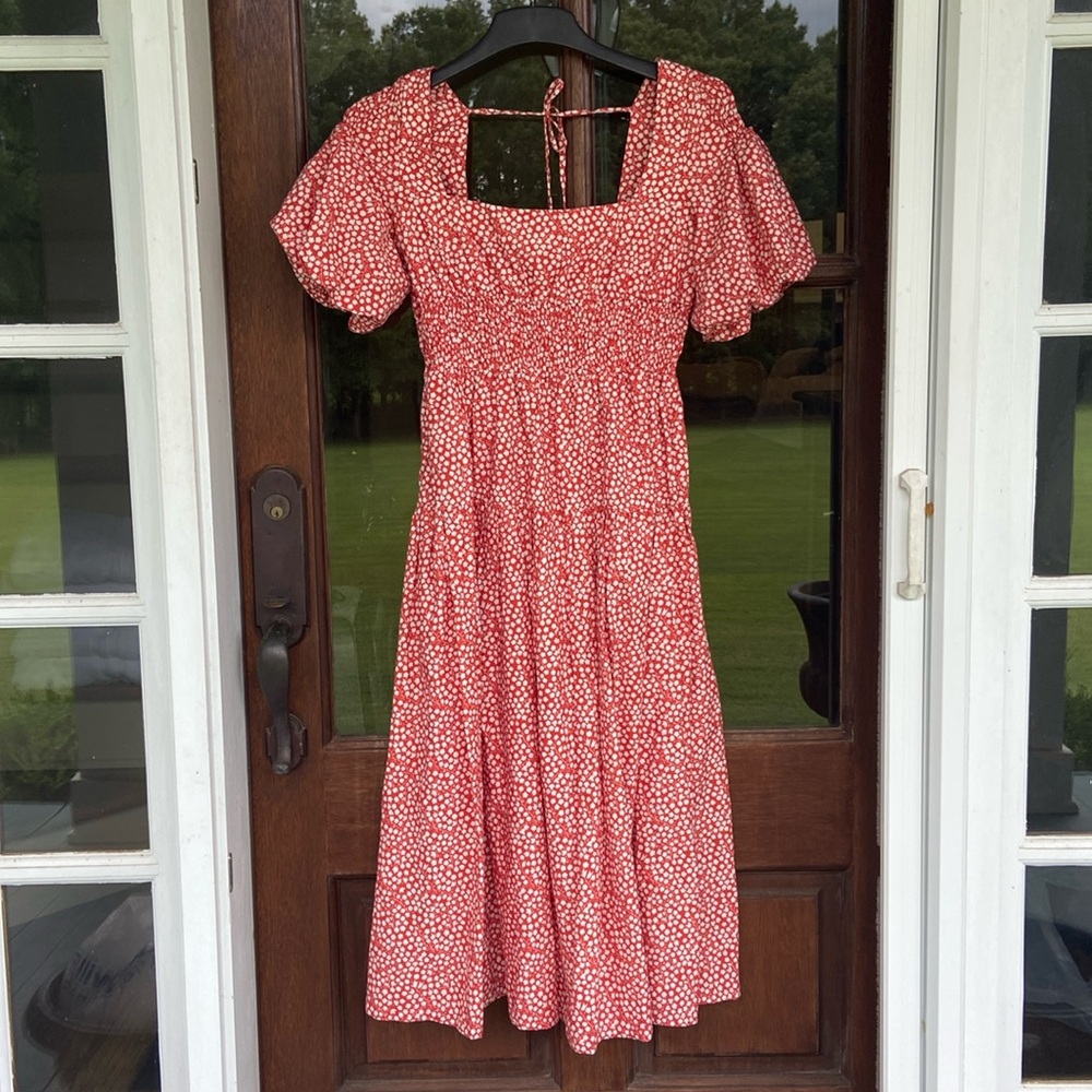 by Anthropologie puff sleeve poplin midi dress. Size small.‎ - Picture 2 of 5